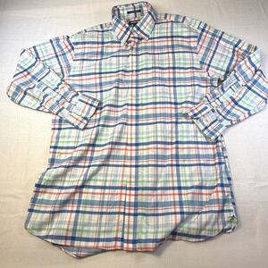 Lands End Supima No Iron Oxford Plaid Button Down Shirt‎ Men 16 32